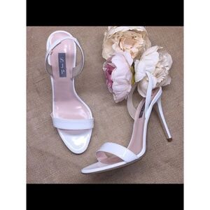 SJP Womens White Back Eleanor Round Toe Stiletto Slip On Slingback Sandal 38.5